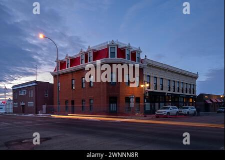 Fort MacLeod, Alberta - 18 febbraio 2024: Edifici nel centro storico di Fort MacLeod Alberta. Foto Stock