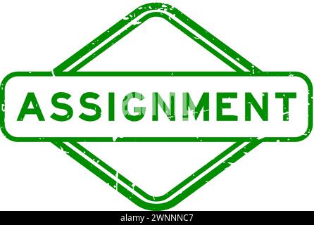Scritta grunge verde assegnazione timbro con guarnizione in gomma su sfondo bianco Illustrazione Vettoriale