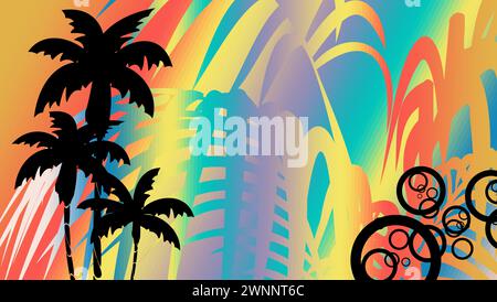 cartolina postale di sfondo con ologramma tropico hawaiano in formato vettoriale Illustrazione Vettoriale