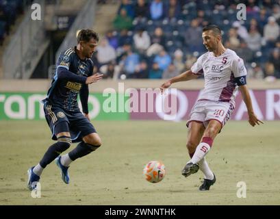 CHESTER, PA, USA - 27 FEBBRAIO 2024 - partita della CONCACAF Champions Cup tra l'Unione di Filadelfia e il Deportivo Saprissa al Subaru Park. Foto Stock