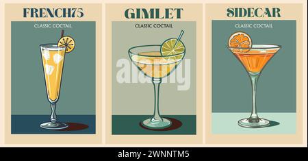 Cocktail poster retrò stampe vettoriali. Illustrazione Vettoriale