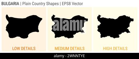 Bulgaria - forma di paese pianeggiante. Mappe dettagliate bassa, media e alta della Bulgaria. Illustrazione del vettore EPS8. Illustrazione Vettoriale