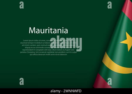 Bandiera nazionale della Mauritania isolata su sfondo scuro con copyspace Illustrazione Vettoriale