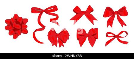 Set di nastri regalo rossi con forme diverse. Illustrazione Vettoriale