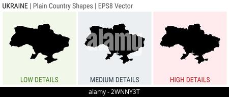 Ucraina - forma di paese pianeggiante. Mappe dettagliate basse, medie e alte dell'Ucraina. Illustrazione del vettore EPS8. Illustrazione Vettoriale