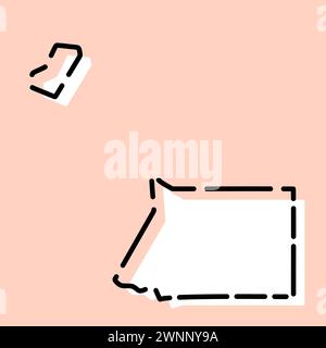 Mappa semplificata dei paesi della Guinea equatoriale. Silhouette bianca con contorno nero spezzato su sfondo rosa. Semplice icona vettoriale Illustrazione Vettoriale