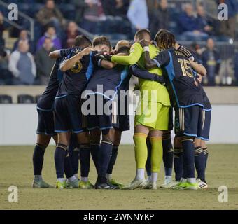 CHESTER, PA, USA - 27 FEBBRAIO 2024 - partita della CONCACAF Champions Cup tra l'Unione di Filadelfia e il Deportivo Saprissa al Subaru Park. Foto Stock