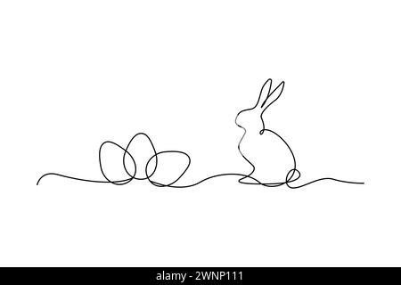 Un disegno di coniglio con uova di Pasqua. Arte pasquale minimalista. Illustrazione vettoriale. EPS 10. Immagine stock. Illustrazione Vettoriale