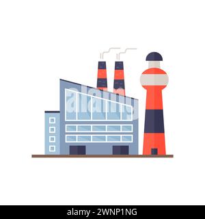 Edifici industriali, costruzione di hangar e illustrazione vettoriale di tubi ad alta emissione di fumo Illustrazione Vettoriale