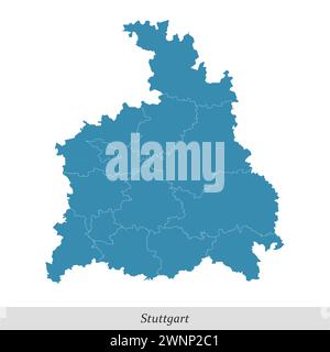 la cartina di Stoccarda è una regione della Germania del Baden-Wurttemberg con comuni di confine Illustrazione Vettoriale