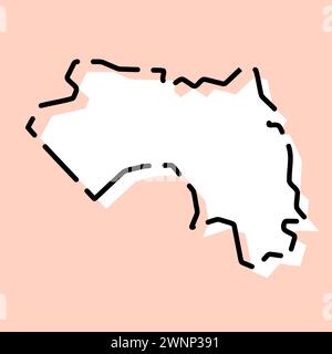 Mappa semplificata del paese della Guinea. Silhouette bianca con contorno nero spezzato su sfondo rosa. Semplice icona vettoriale Illustrazione Vettoriale