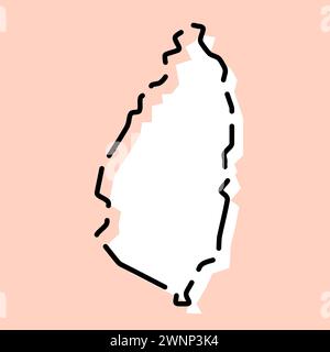 Mappa semplificata del paese di Santa Lucia. Silhouette bianca con contorno nero spezzato su sfondo rosa. Semplice icona vettoriale Illustrazione Vettoriale