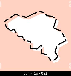 Mappa semplificata per il Belgio. Silhouette bianca con contorno nero spezzato su sfondo rosa. Semplice icona vettoriale Illustrazione Vettoriale