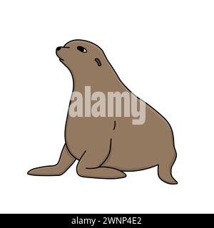 Illustrazione della guarnizione a pelliccia vettoriale disegnata a mano. Il cartone illustra l'animale isolato dell'Antartide su sfondo bianco Illustrazione Vettoriale