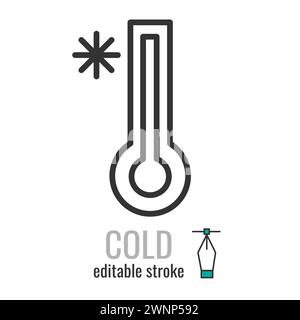 Icona della linea del termometro per basse temperature. Simbolo invernale innevato in stile lineare. Segno di temperatura.tratto modificabile. Illustrazione grafica vettoriale EPS 10 Illustrazione Vettoriale