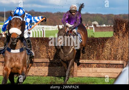 Alcuni Scope e Gavin Sheehan finiscono 2° nel Grimthorpe handicap Chase all'Ippodromo di Doncaster, 02/03/2024. Crediti JTW equine Images / Alamy. Foto Stock