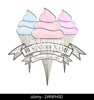 Logo Ice Cream Shop in stile acquerello Illustrazione Vettoriale