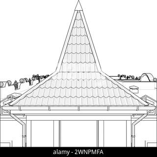 Il tetto del moderno edificio Tower Vector. Vista del tetto apribile. Un tetto hip, un tetto hip-roof, un tetto a tetto. Illustrazione Vettoriale