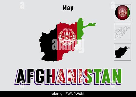 Afghanistan bandiera e mappa Vector Flat Design Illustrazione Vettoriale