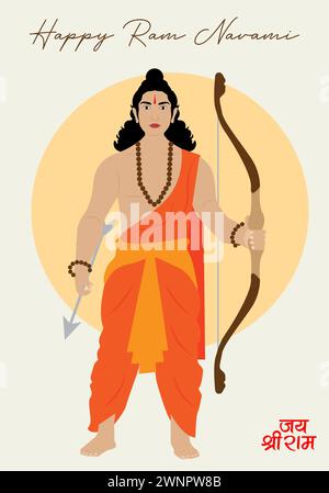 Illustrazione di Lord RAM con vestito di zafferano che tiene Sharanga (arco). Illustrazione Vettoriale