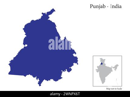 Punjab, India, mappa vettoriale isolata su sfondo bianco Illustrazione Vettoriale