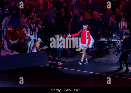 Las Vegas, Stati Uniti. 3 marzo 2024. Rafael Nadal partecipa al Netflix Slam alla Michelob ULTRA Arena al Mandalay Bay Resort and Casino di Las Vagas, Nevada, domenica 3 marzo 2024. (Travis P Ball/Sipa USA) credito: SIPA USA/Alamy Live News Foto Stock