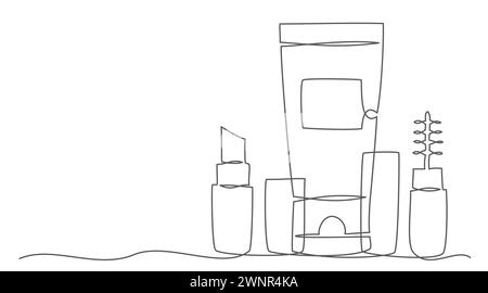 Disegno cosmetico a una linea isolato su sfondo bianco Illustrazione Vettoriale
