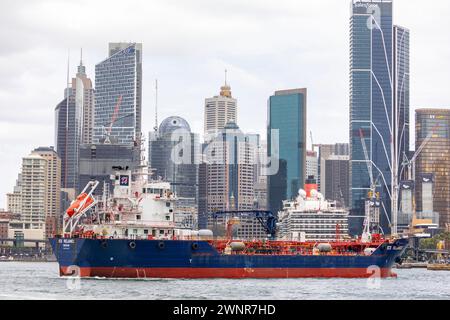 Sydney Australia, nave petroliera ICS Reliance nel porto di Sydney in partenza da Circular Quay, Sydney, NSW, Australia Foto Stock