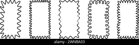 Cornice ondulata smerlata per scarabocchi. Bordo del rettangolo dell'onda disegnato a mano. Sfondo della casella di testo funky. Fai risaltare la montatura vintage Groovy. Illustrazione vettoriale. Doodle Illustrazione Vettoriale