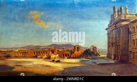 Veduta di San giovanni in Laterano 1857 di Ippolito Caffi (1809-1866) - olio su carta montato su tela - Museo di Roma, Italia Foto Stock