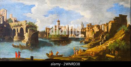 Il Tevere e il Ponte lotto di opere d'arte attive a Roma nel XVIII secolo - Museo di Roma, Italia Foto Stock