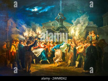 Il ballo "Saltarello" di notte del "mozzatore" in Piazza Barberini 1821 di Bartolomeo Pinelli (1781-1835) - olio su tela - Museo di Roma, Italia Foto Stock