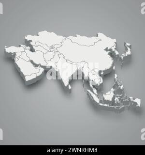 Mappa isometrica 3d per l'Asia. Illustrazione vettoriale Illustrazione Vettoriale