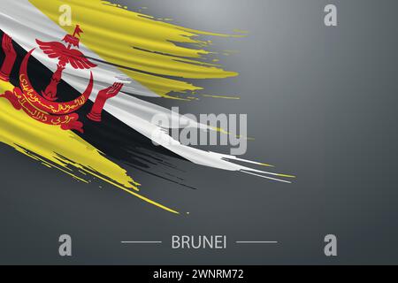 Flag del tratto del pennello grunge 3d del Brunei, disegno del poster modello Illustrazione Vettoriale