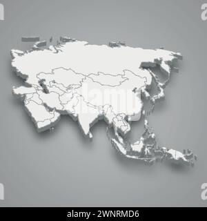 Mappa isometrica 3d per l'Asia. Illustrazione vettoriale Illustrazione Vettoriale