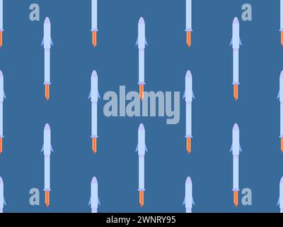 Modello senza cuciture delle astronavi. Veicolo di lancio orbitale. Razzi spaziali in stile piatto. Navi spaziali per l'esplorazione spaziale e i voli interplanetari. Design Illustrazione Vettoriale