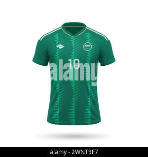 Maglia da calcio realistica in 3d, squadra nazionale dell'Arabia Saudita, modello di maglia per divisa da calcio 2024 Illustrazione Vettoriale