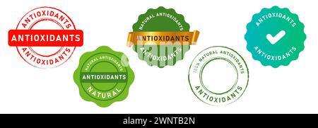 antiossidanti, etichetta con logo sigillante, etichetta adesiva, segno natural chemical Illustrazione Vettoriale