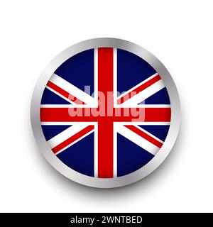 Pulsante Regno Unito. Pulsante bandiera Regno Unito. Illustrazione vettoriale. EPS 10. Immagine stock. Illustrazione Vettoriale