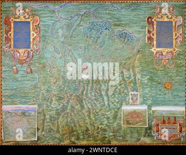 Mappe del mondo antico HQ – Mappa del territorio di Bologna 1583. 327x418 Foto Stock