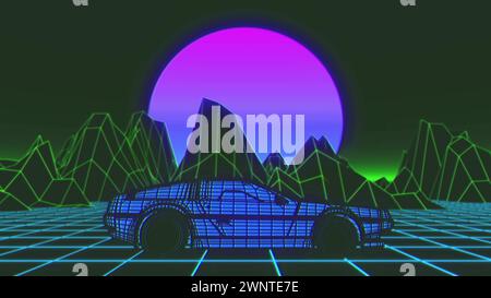 Retrò-futuristico stile anni '80 fantascienza auto. illustrazione 3d Foto Stock