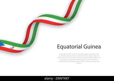 Nastro ondulato con bandiera della Guinea Equatoriale. Modello per la progettazione del poster del giorno indipendenza Illustrazione Vettoriale