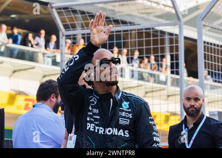MANAMA, BAHREIN, Bahrain International Circuit, 2.marzo 2024: Lewis Hamilton del Regno Unito e il team Mercedes-AMG PETRONAS F1 durante la Formula 1 Bah Foto Stock