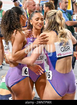 Glasgow, Scozia, Regno Unito. 3 marzo 2024. Relè 4x400 m donne. Il team GBR festeggia. 1° Paesi Bassi, 2° Stati Uniti, 3° GBR durante i Campionati mondiali di atletica indoor all'Emirates Arena, Glasgow, Scozia, Regno Unito. Crediti: LFP/Alamy Live News Foto Stock