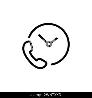 Orologio e pulsante di chiamata, durata delle chiamate telefoniche, icona del vettore di chiamata in attesa nel design in stile linea per sito Web, app, interfaccia utente, isolato su sfondo bianco. Illustrazione Vettoriale