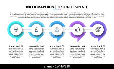 Modello infografico con icone e 5 opzioni o passaggi. Linea. Può essere utilizzato per layout del flusso di lavoro, diagrammi, webdesign. Illustrazione vettoriale Illustrazione Vettoriale