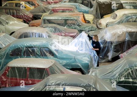 21/04/21 Anna Melton - 1952 Vanguard standard . Una collezione di 130 auto britanniche, in quasi altrettante tonalità di vernice, è stata presentata alla Great British Car Foto Stock