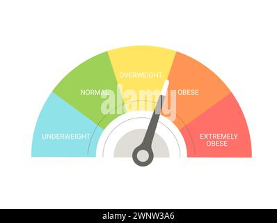 Indicatore BMI Concept. Indice di massa corporea. Controllo del peso. Illustrazione piatta vettoriale. Illustrazione Vettoriale
