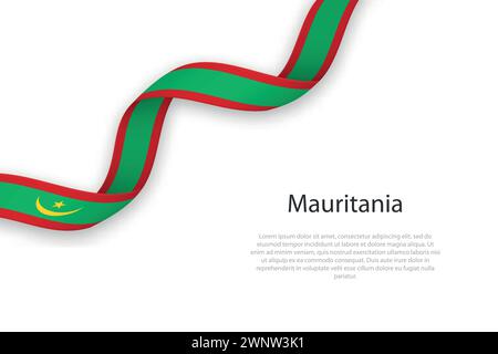 Nastro ondulato con bandiera della Mauritania. Modello per la progettazione del poster del giorno indipendenza Illustrazione Vettoriale