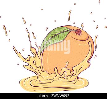 Mango intero con succo di frutta Illustrazione Vettoriale